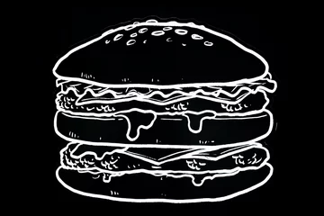 Symbole Zeichnungen von Fast Food auf schwarzem Hintergrund, Hamburger © ksyusha_yanovich
