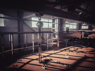 Steel chain hook chain hoist. industrial background. Crane load hook.