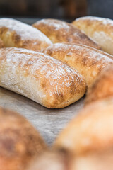 Craft bread on the table at the bakery. The concept of small industries and healthy food