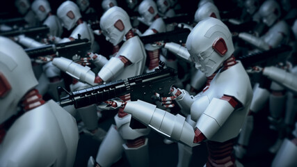 3d rendered illustration of Modern Cyber Robots Army with Artificial Intelligence. High quality 3d illustration