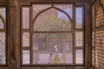  Intricate windows of Tomb of Salim Chishti in the ancient city Fatehpur Sikri, Uttar Pradesh...
