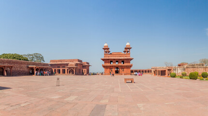 FATEHPUR SIKRI, INDIA - FEBRUARY 17, 2017: Pachisi Courtyard in the ancient city Fatehpur Sikri, Uttar Pradesh state, India