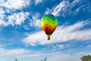 balloon amid blue sky . soar in the clouds