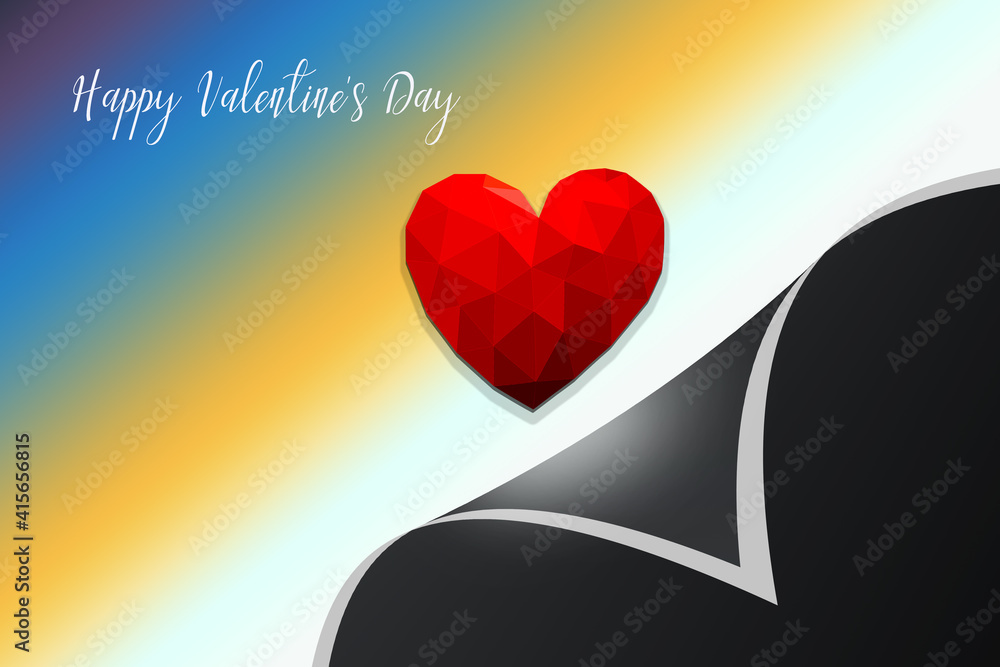 Poster valentine's day design of a heart shape on a colorful background with folded paper effect