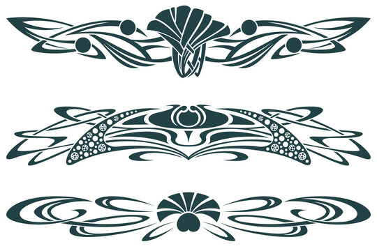Set of floral and plant tribal tattoos. Vector vignette for labels, sticker and other design.