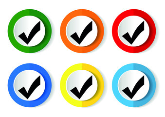 Correct, check box icon set,  vector buttons in 6 colors options for webdesign and mobile applications