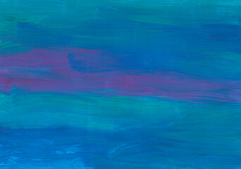 Abstract dark blue, purple, turquoise background painting. Brush strokes on paper. Modern art
