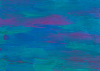 Fototapeta na wymiar Abstract dark blue, purple, turquoise background painting. Brush strokes on paper. Contemporary art