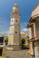 Minaret of Lebuh Aceh Mosque in George Town, Malaysia