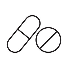 Pills simple medical icon in trendy line style isolated on white background for web apps and mobile concept. Vector Illustration