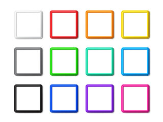 Set of colored square frames with shadows and rounded corners are blank mockup isolated on a white background. Vector design of template photo frame is perfect for presentations, photos and pictures