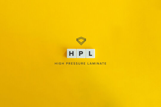 High Pressure Laminate (HPL) Banner Concept. Block Letters On Yellow Background.