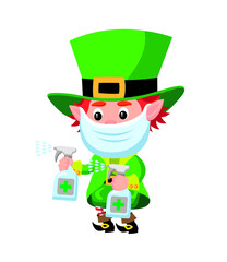 Cute cartoon style illustration of leprechaun wearing face mask 