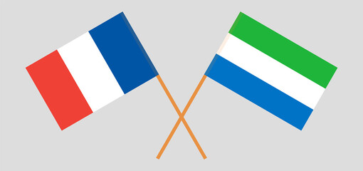 Crossed flags of France and Sierra Leone. Official colors. Correct proportion