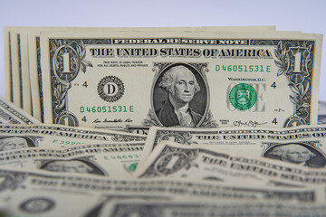 American one dollar banknotes wallpaper. Close up of money. Wealth concept, free trade, business concept background.