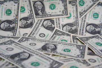 American one dollar banknotes wallpaper. Close up of money. Wealth concept, free trade, business concept background.