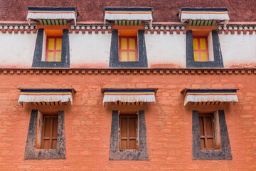 Windows of Labrang Monastery in Xiahe town, Gansu province, China