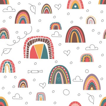 Boho rainbow seamless pattern for kids wallpapper, textile, wearing items