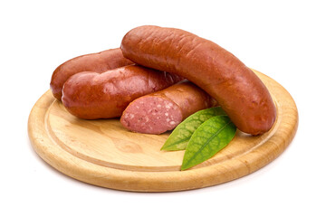 Smoked German Sausages, isolated on white background