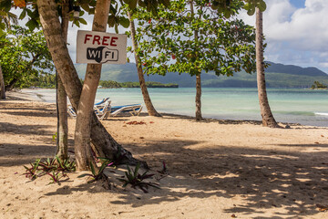 Free Wi-Fi sign at a beach in Las Galeras, Dominican Republic