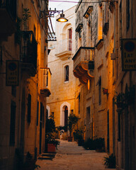 Narrow streets in Birgu, Malta