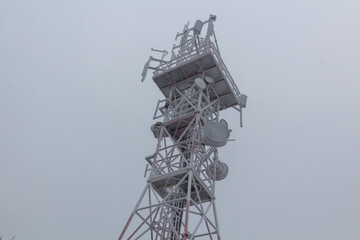 Winter view of transmitters at Suchy vrch mountain, Czech Republic