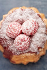 Aerial view of a raspberry tea cake.