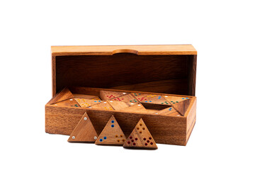 wooden triangles in a box to play with family time