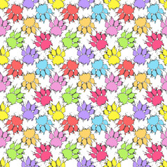 Fototapeta na wymiar Easter Color Dog Paw Print Pattern