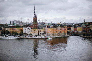 a panoramic view of the old european city near river lake sea. Sotckholm Sweden