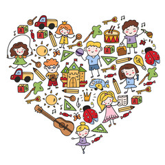 School, kindergarten with cute vector children. Dancing, singing, painting, online education. Creativity and imagination.
