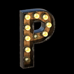 Light bulbs font Letter P 3D