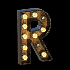 Light bulbs font Letter R 3D