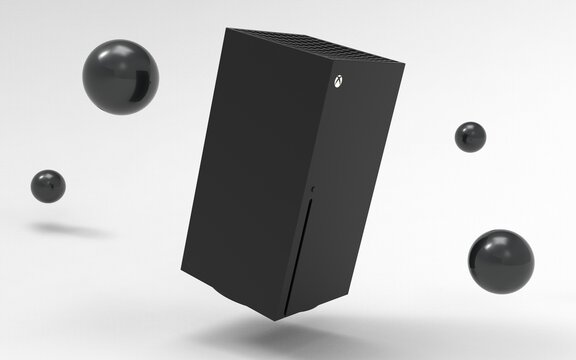 3d illustration render Video game console similar to xbox series x on black background white 