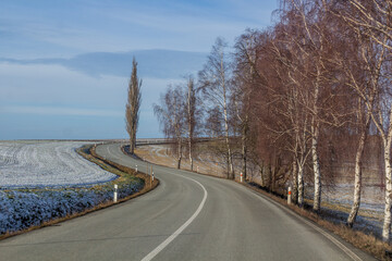 Winter view of a road III/310 near Pecin, Czech Republic
