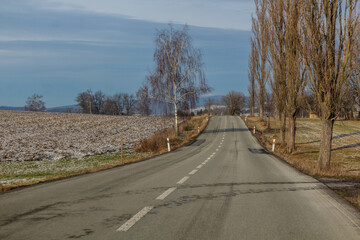 Winter view of a road III/310 near Pecin, Czech Republic