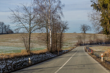Winter view of a road III/310 near Pecin, Czech Republic