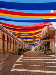 A colourful empty street shot in Loule, Algarve, Portugal