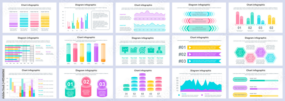 Poster bundle business and finance infographics presentation slides template. different charts, diagrams, w