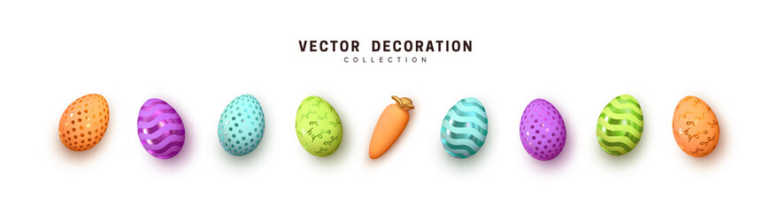 Easter eggs multicolored set realistic isolated. Vector illustration