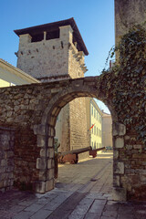 Fototapeta na wymiar Medieval architecture. Montenegro, Tivat city. Medieval summer house of the Buca family
