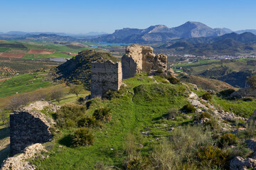 remains of the wall and castle of Turon in Ardales, province of Malaga. Spain.