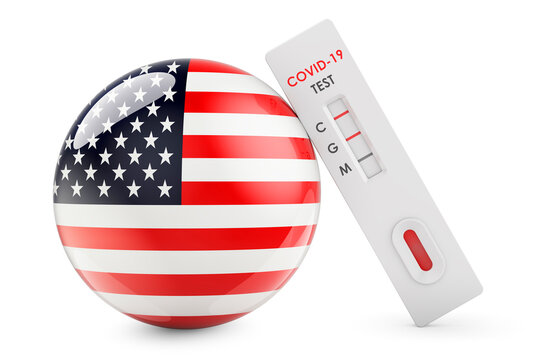 Diagnostic Test For Coronavirus In The United States. Antibody Test COVID-19 With The USA Flag, 3D Rendering