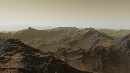Fototapeta premium beautiful view from an exoplanet, a view from an alien planet, a computer-generated surface, a fantastic view of an unknown world, a fantasy world 3D render