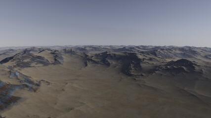 beautiful view from an exoplanet, a view from an alien planet, a computer-generated surface, a fantastic view of an unknown world, a fantasy world 3D render