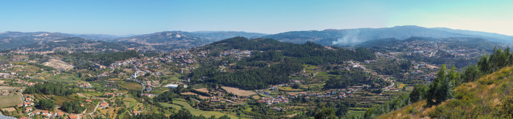 Fototapeta na wymiar Huge panorama landscape in green countryside field during summer in Castelo de Paiva, Douro, Oporto, Portugal