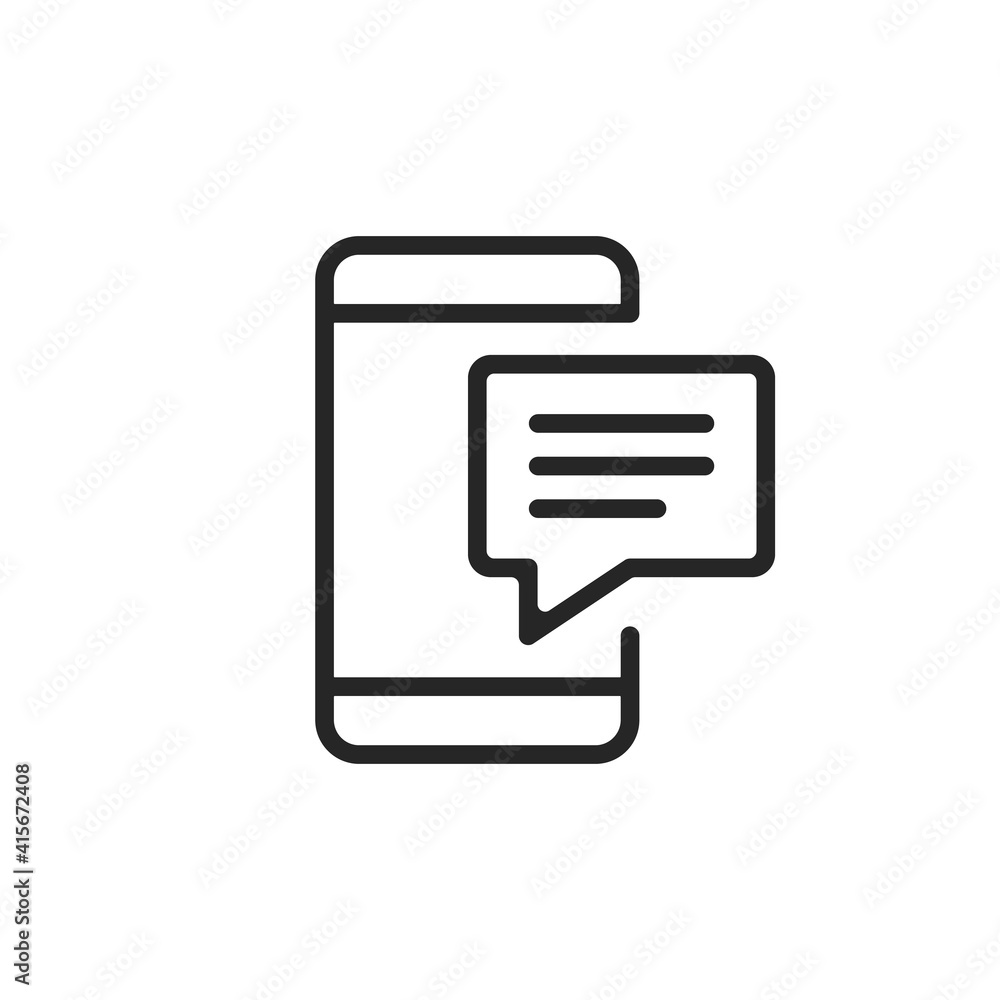 Poster mobile phone and speech bubble line icon. message, chat concepts. simple thin line design. outline s