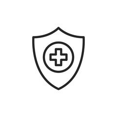 Shield and cross icon. Health care, safety, protection, healthcare concepts. Simple thin line design. Outline symbol. Vector icon