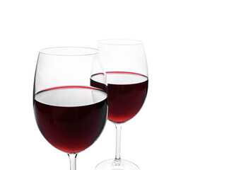 Glasses with red wine isolated on a white background.
