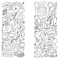 Concept of learning English. Online language courses. E-learning. Pattern with vector icons.